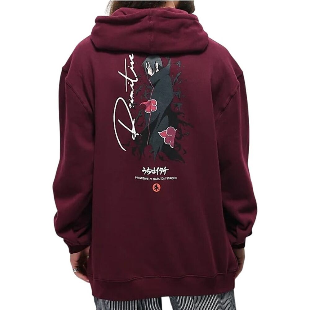 Primitive x Naruto Crows Burgundy Hoodie Mens Size L